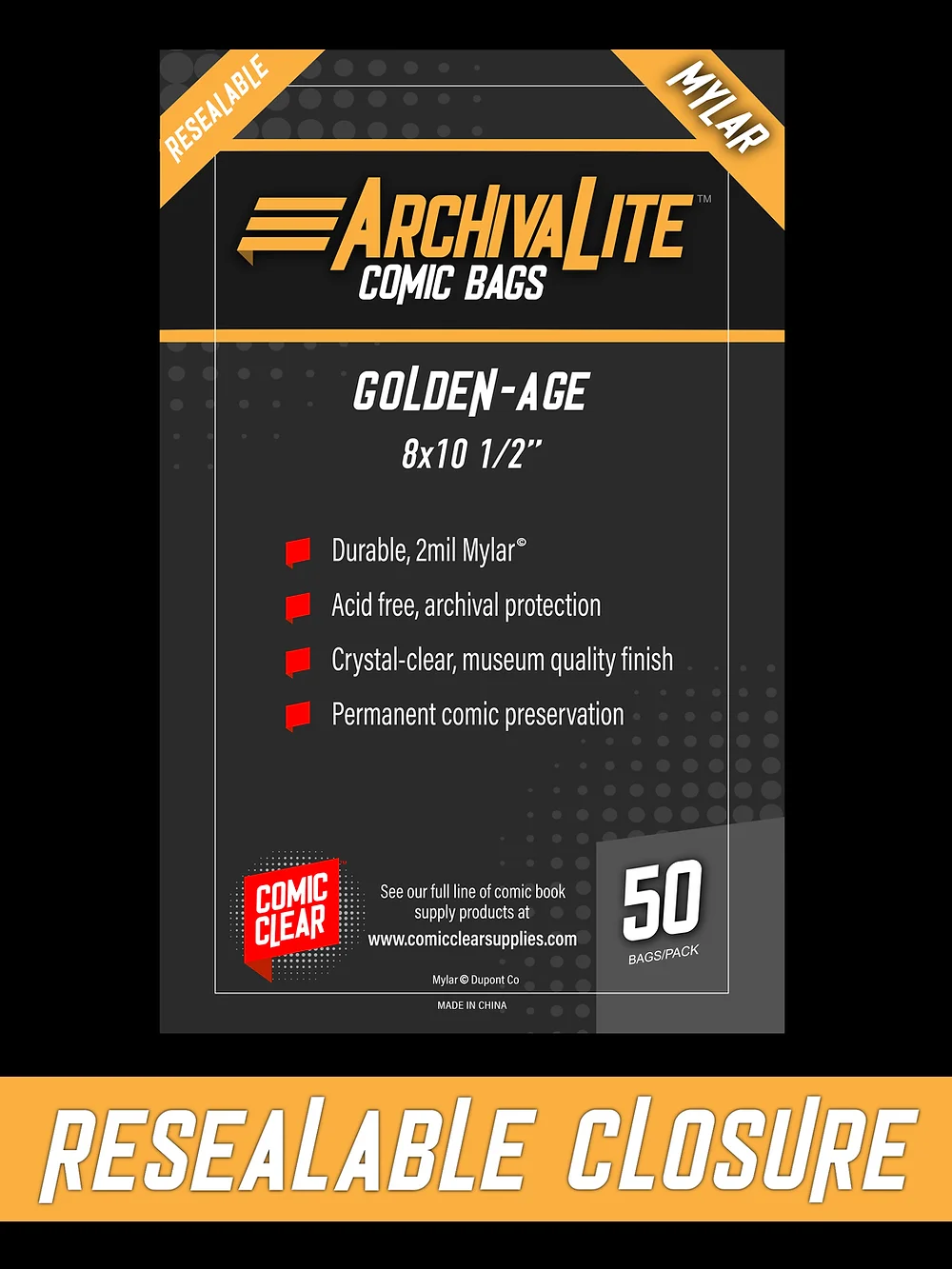 Comic Clear Mylar Bags - Golden Age Size