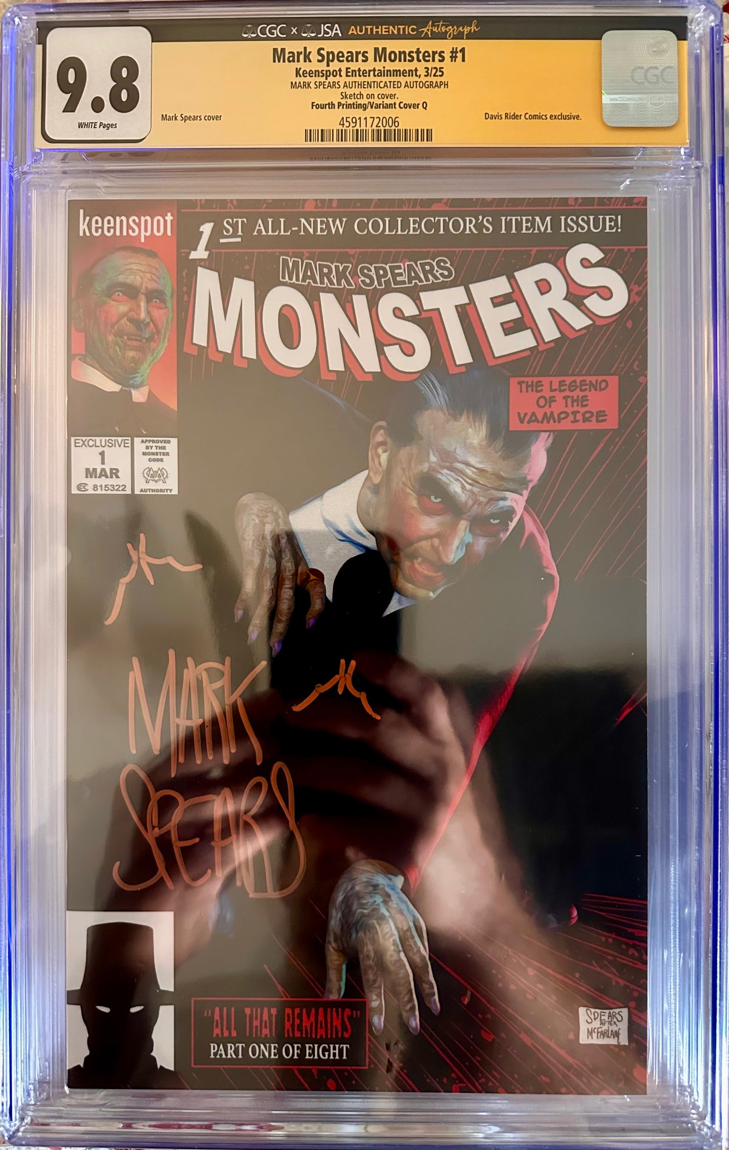 Mark Spears Monsters #1 - 4th Printing - McFarlane Homage Red C2E2 Cover Q - CGC SS 9.8 - Signed and Remarked by Mark Spears