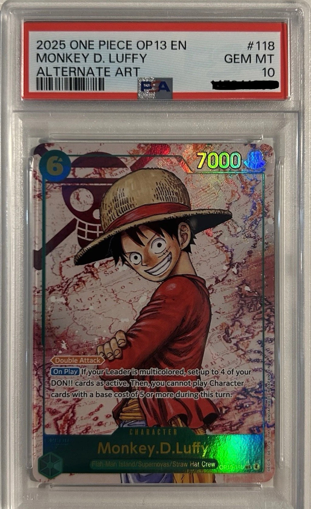 2025 One Piece OP13 - Monkey D. Luffy 118 Alternate Art - PSA GEM MT 10 - Carrying On His Will
