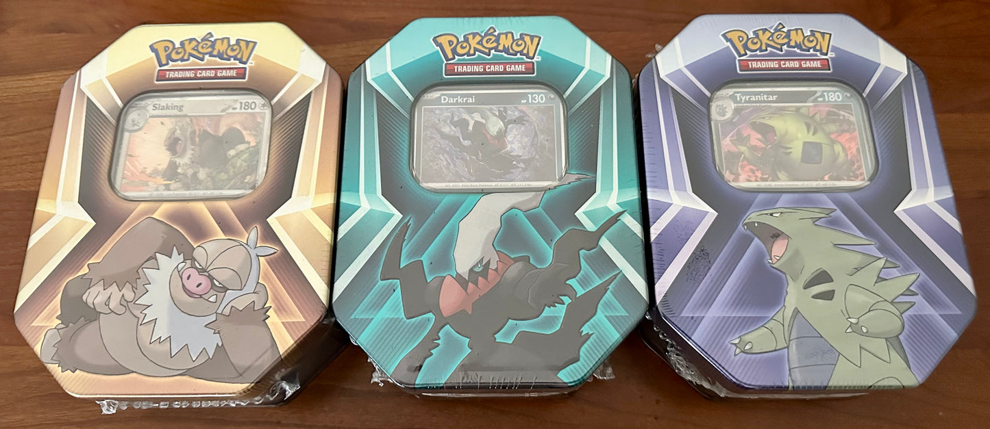 Pokemon Triple Whammy Sealed Tin Set - Slaking, Darkrai, Tyranitar