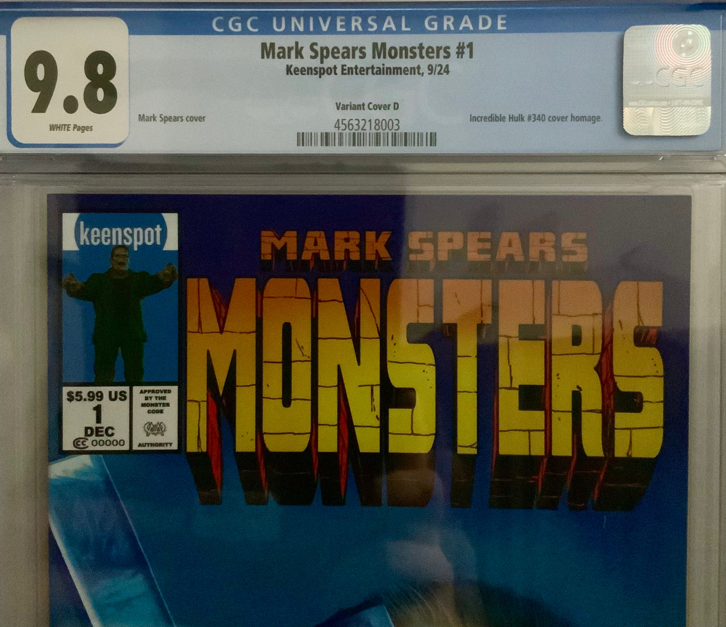 Mark Spears Monsters #1 - Cover D (Incredible Hulk #340 Homage) - CGC 9.8