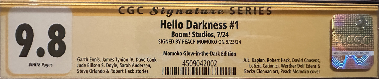 Hello Darkness #1 Glow-in-the-Dark - CGC 9.8 - Signed by Peach Momoko