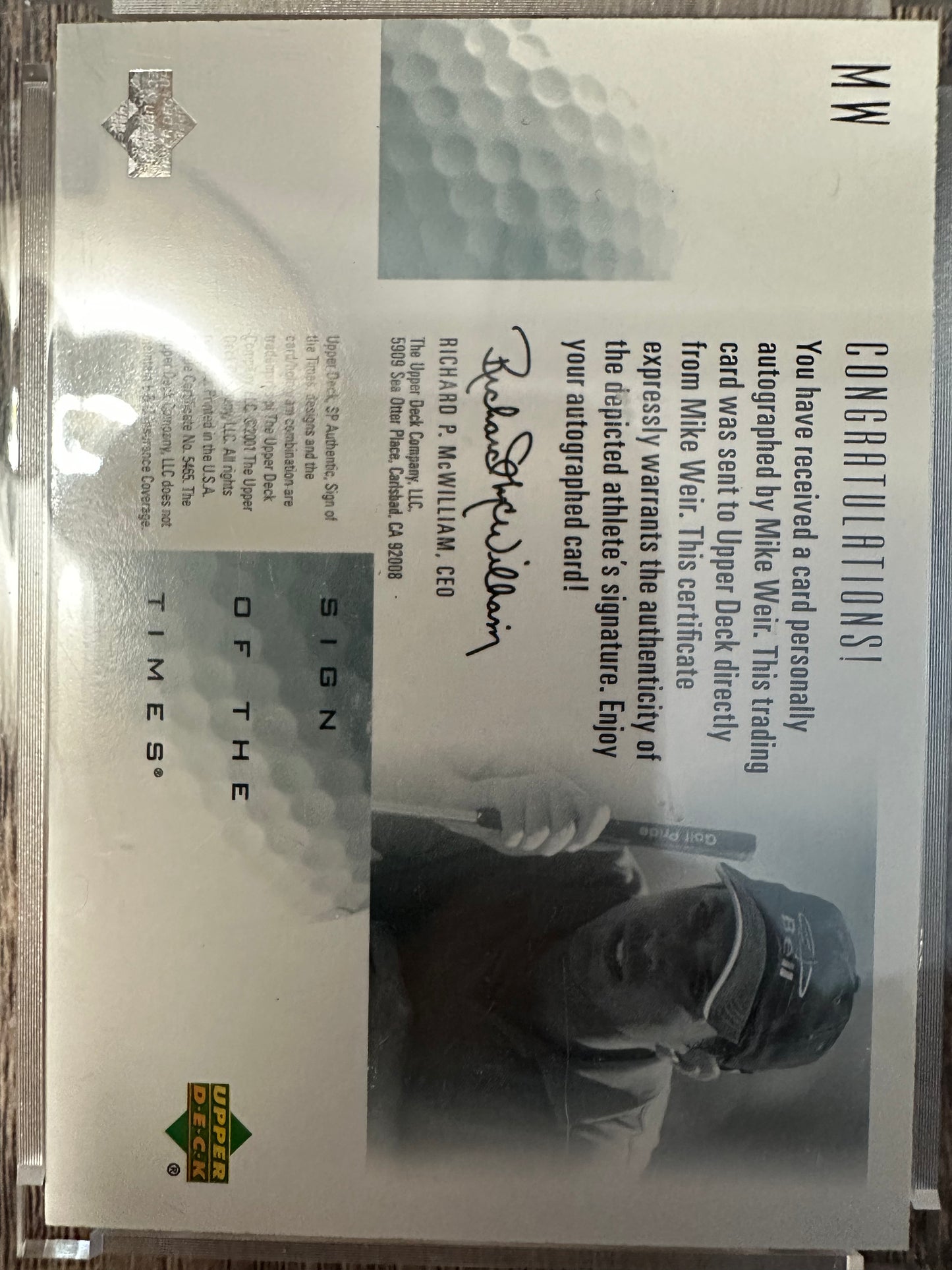 2002 Upper Deck SP Authentic Sign of the Times Auto Golf - Mike Weir