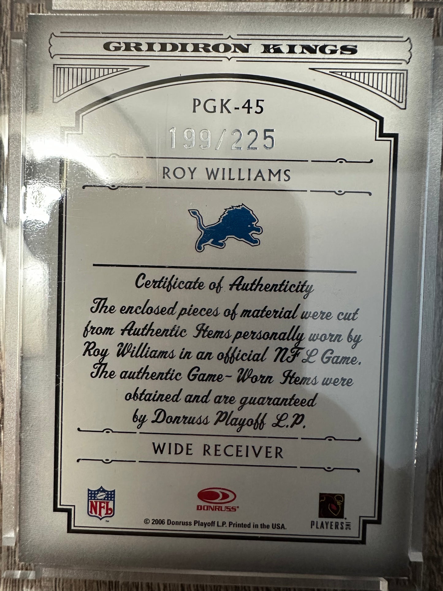 2006 Donruss Gridiron Kings Football - Roy Williams /225