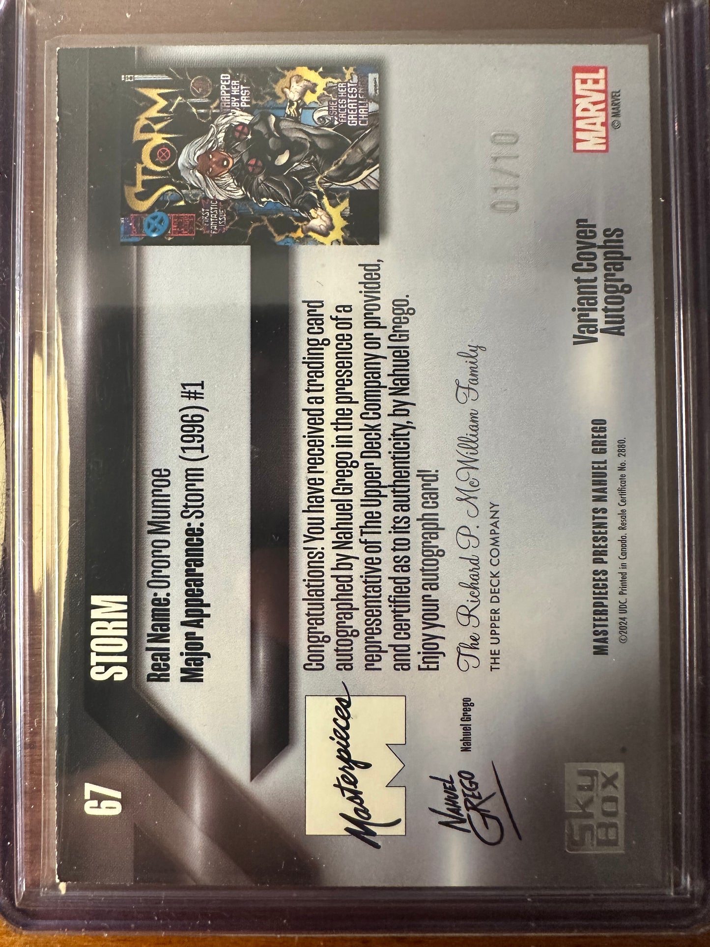 2024 Marvel Masterpieces - Storm #67 Cover Variant Autograph Nahuel Grego Alpha 01/10