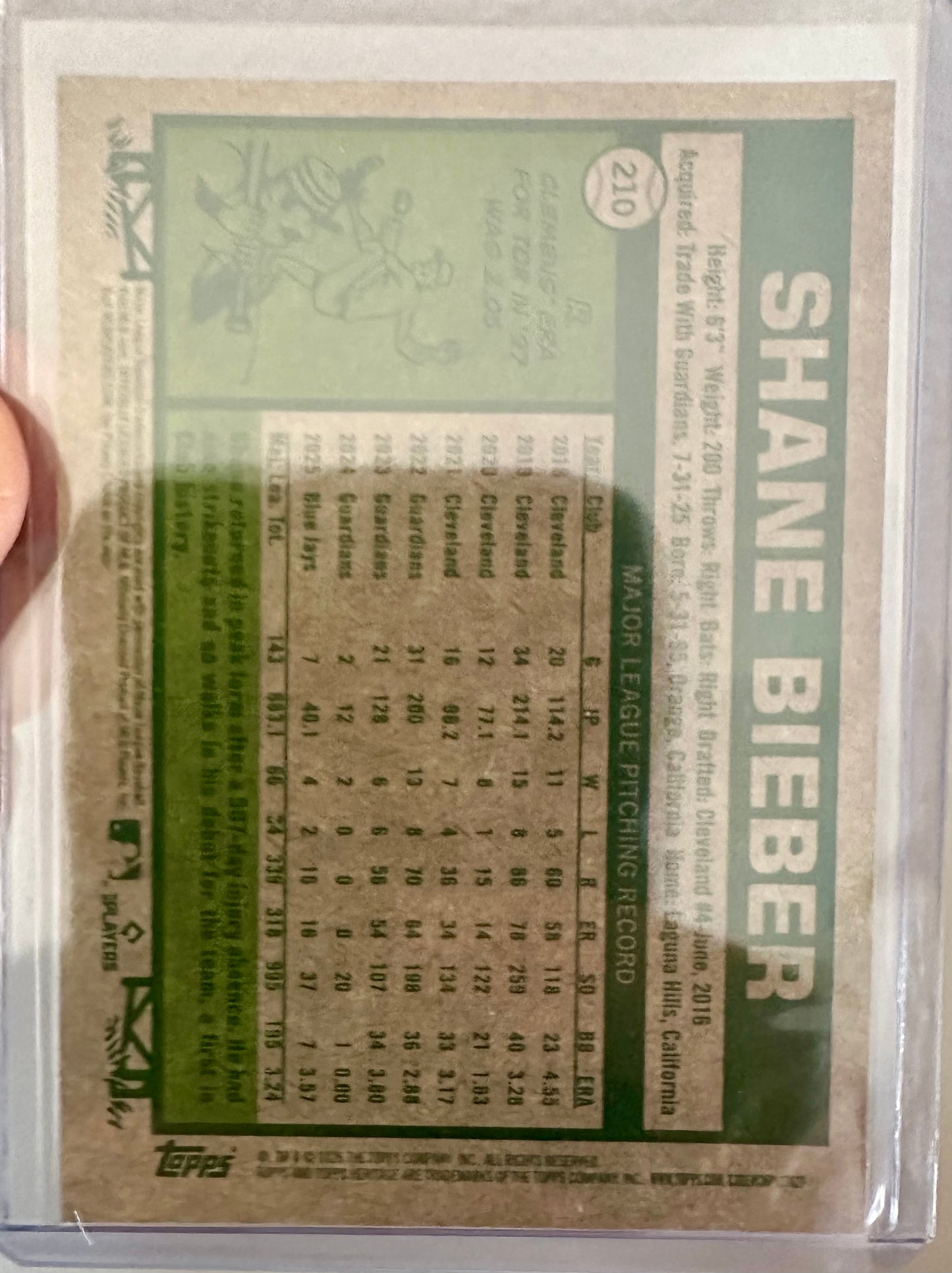2026 Topps Heritage Baseball - Shane Bieber #210 Toronto Blue Jays - Blue Chrome /150