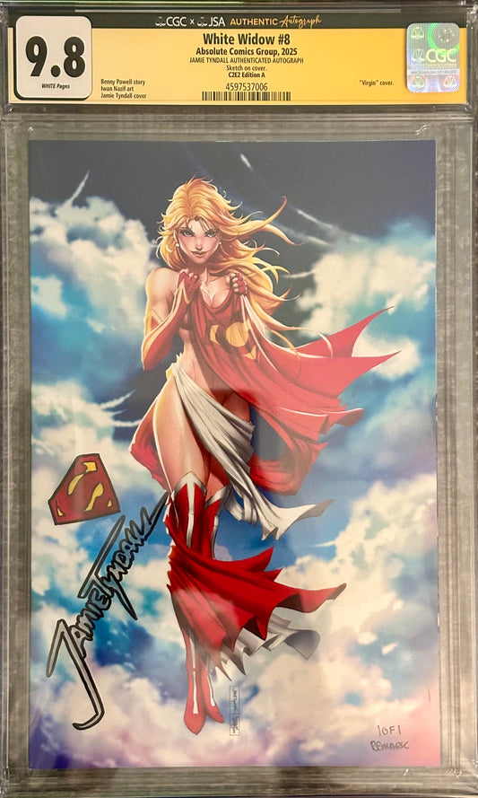 White Widow #8 - CGC SS 9.8 - Jamie Tyndall Signed and Remarked Virgin Exclusive - Michael Turner Supergirl Homage