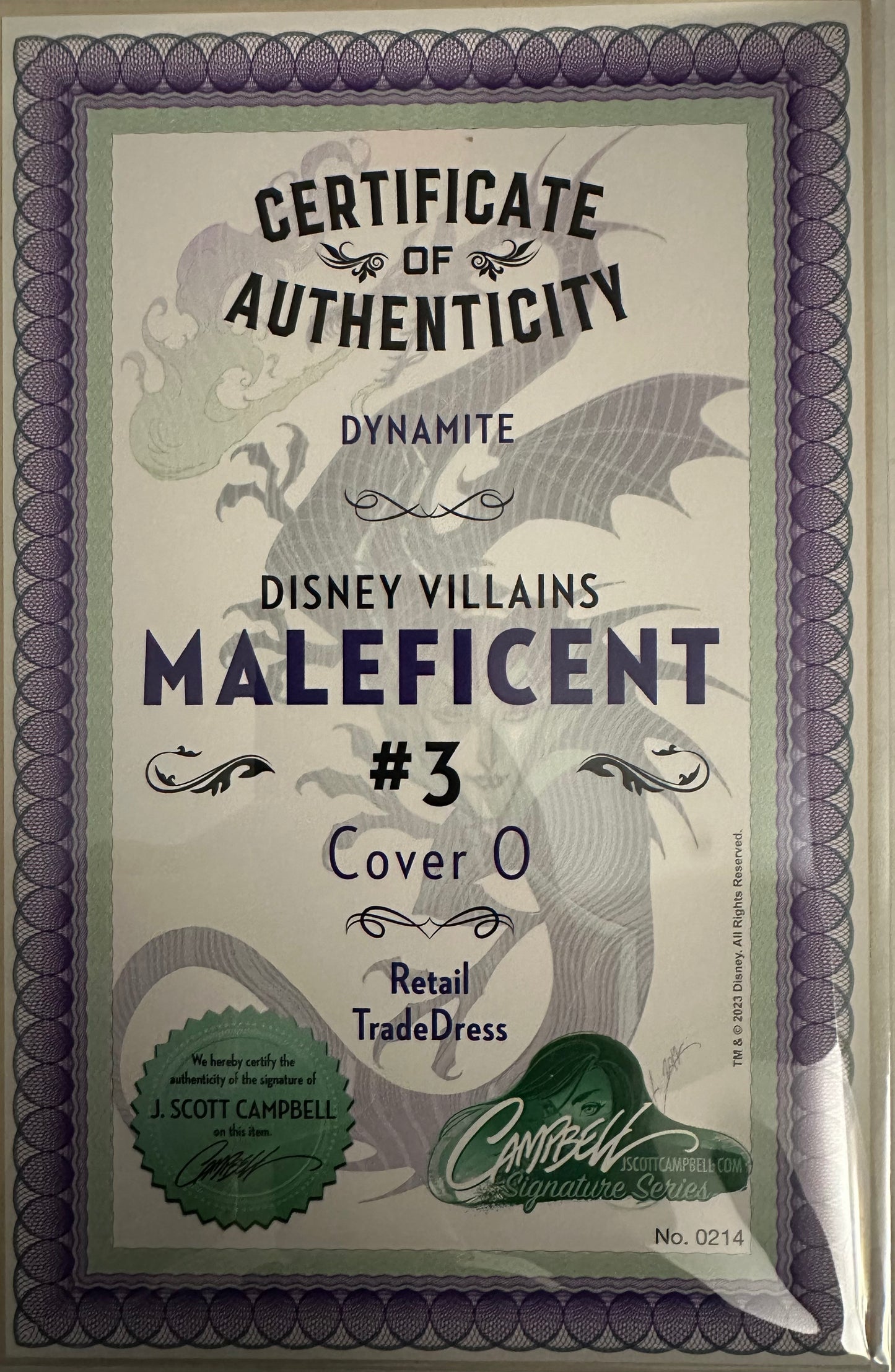 Maleficent #3 - Disney Villains - Signed by J Scott Campbell