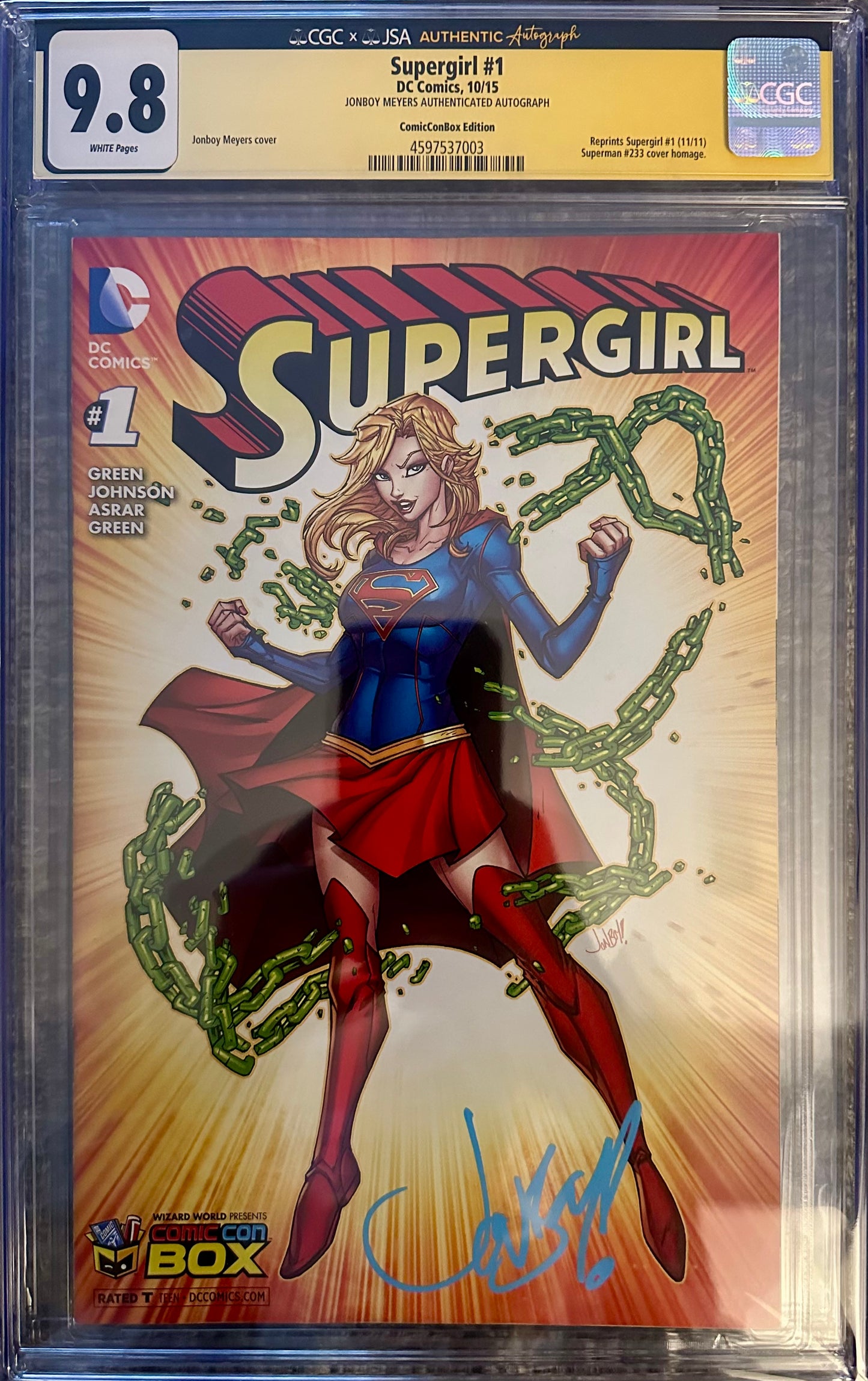 Supergirl #1 - CGC 9.8 - Signed by Jonboy Meyers