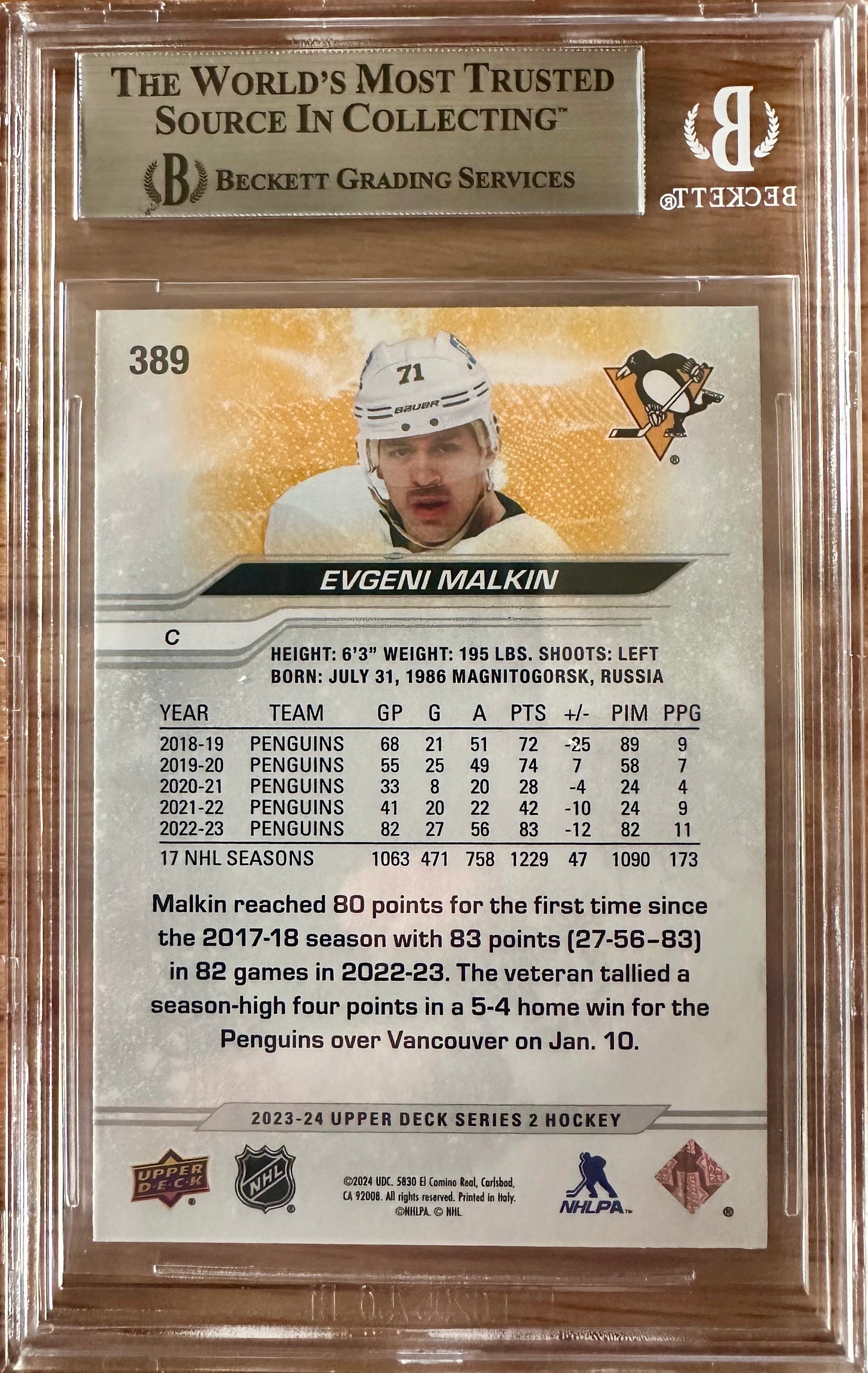 2023-24 Upper Deck - Evgeni Malkin #389 - Deluxe 061/250 - BGS 9 MT