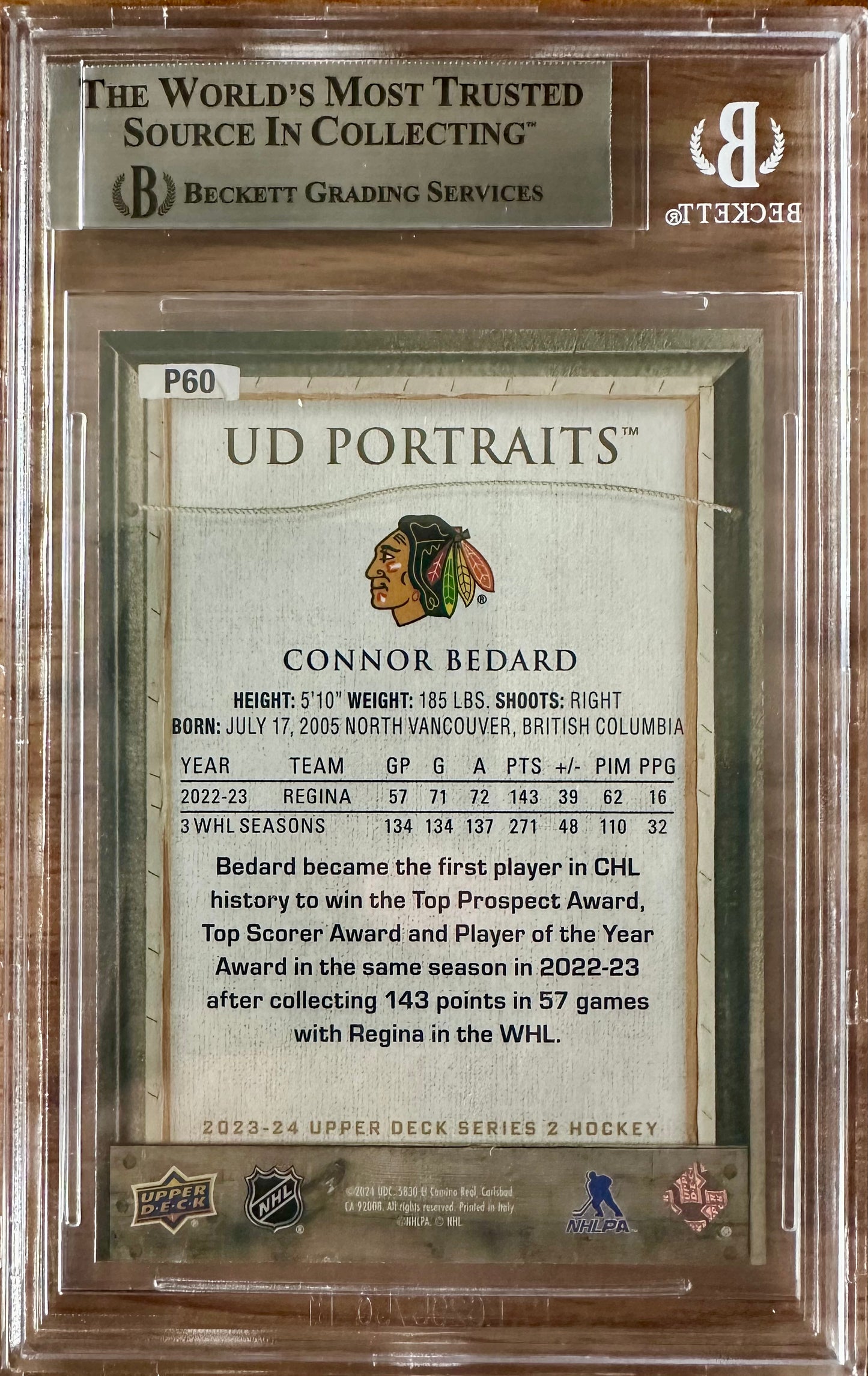 2023-24 Upper Deck UD Portraits - Connor Bedard #P60 - BGS 9 MT