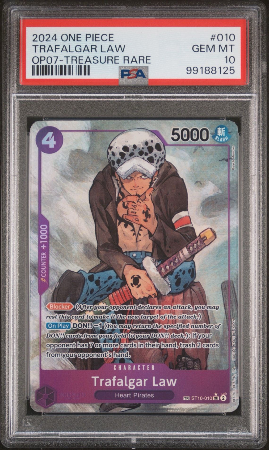 One Piece OP-07 500 Years in the Future Trafalgar Law Treasure Rare #010 - PSA 10 GEM MT - Art by Peach Momoko