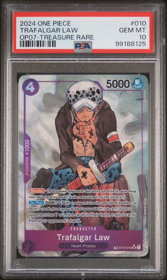 One Piece OP-07 500 Years in the Future Trafalgar Law Treasure Rare #010 - PSA 10 GEM MT - Art by Peach Momoko