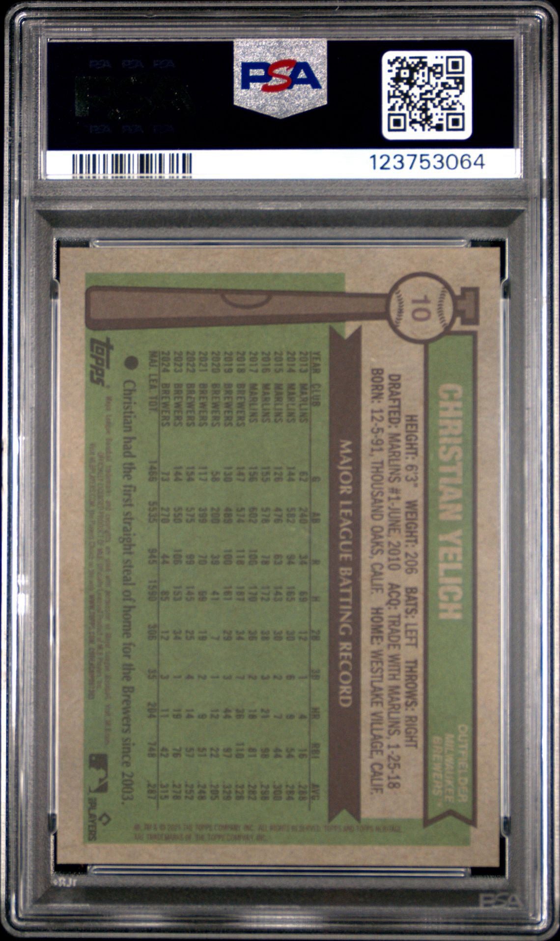 2025 Topps Heritage - Christian Yelich Chrome Gold Refractor #10 - 24/50 - PSA 9