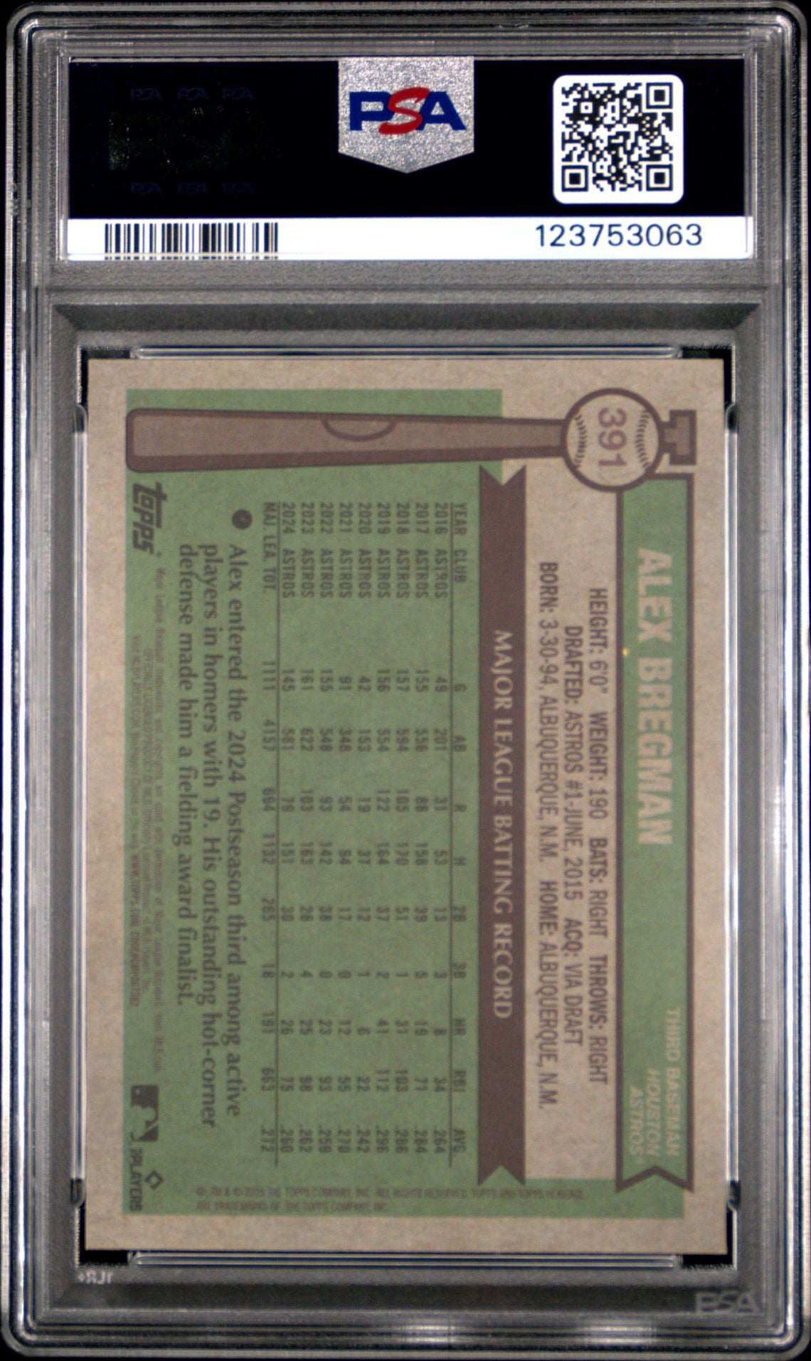 2025 Topps Heritage - Alex Bregman Chrome Black Refractor #391 - 13/76 - PSA 9