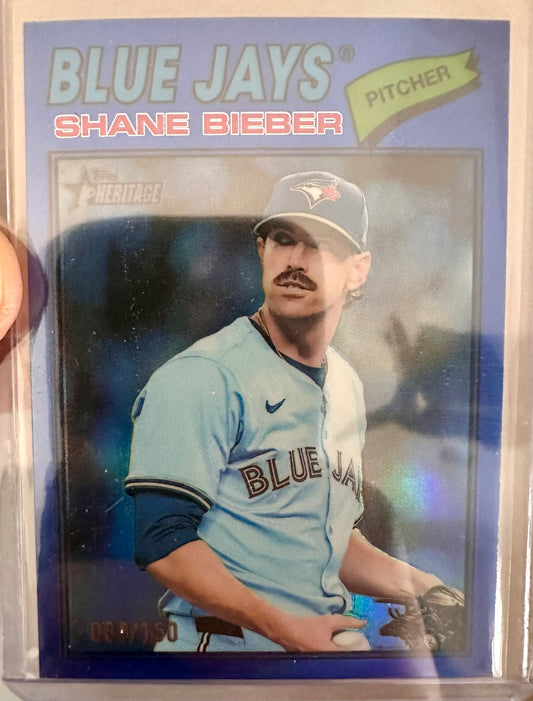 2026 Topps Heritage Baseball - Shane Bieber #210 Toronto Blue Jays - Blue Chrome /150