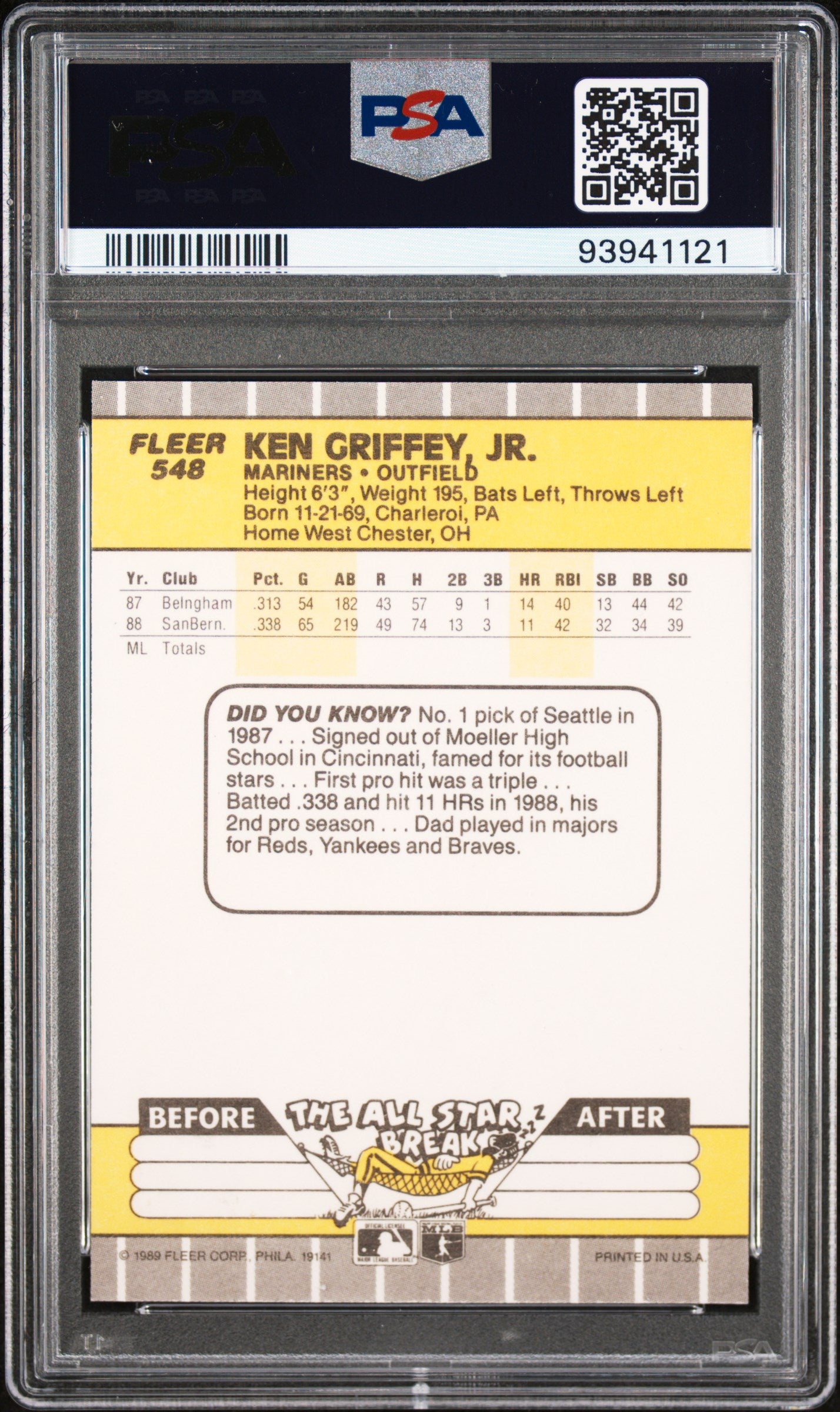 1989 Fleer Ken Griffey Jr. RC #548 - PSA 8