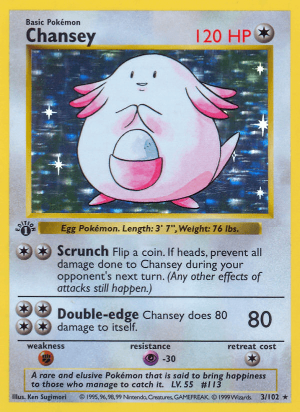 Chansey (3/102) (Shadowless) [Base Set 1st Edition]